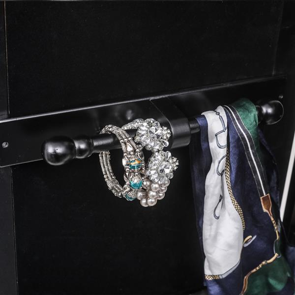 HAOYYE Jewelry Storage Cabinet With Blue LED Light, Upright Jewelry Organizer Cabinet Featuring Full-Length Mirror, Multiple Compartments For Necklaces, Rings, Earrings, Bracelets, Durable Black Finish For Home Use