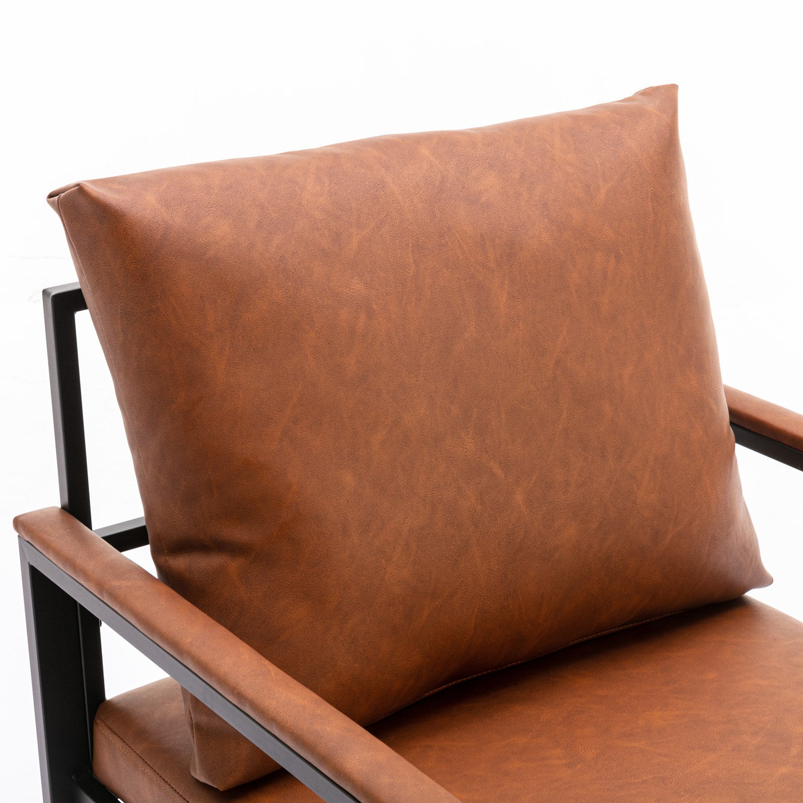HAOYYE Modern Faux Leather Accent Chair with Black Powder-Coated Metal Frame, Orange Single Sofa for Living Room Bedroom, Sturdy Space-Saving Heavy Duty Modern Design for Adults Dorm Room