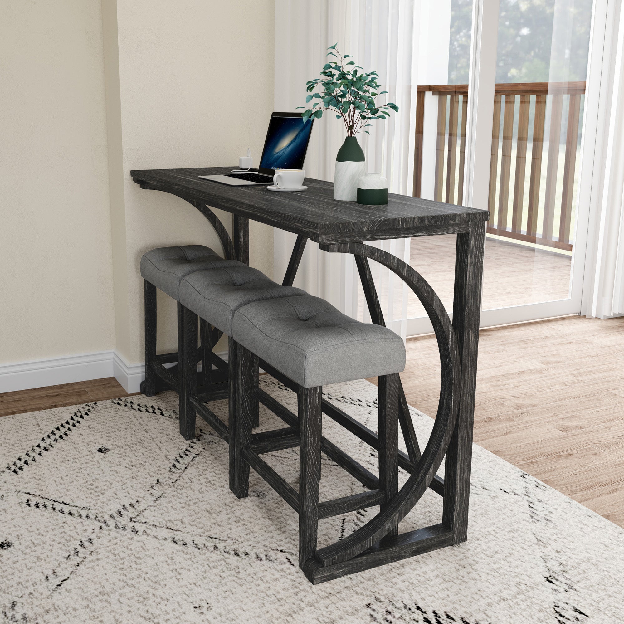 HAOYYE Bar Table Set with Power Outlet, Bar Table and Chairs Set, 4 Piece Dining Table Set, Industrial Breakfast Table Set, for Living Room, Dining Room, Game Room Sturdy Space-Saving Heavy Duty Adults