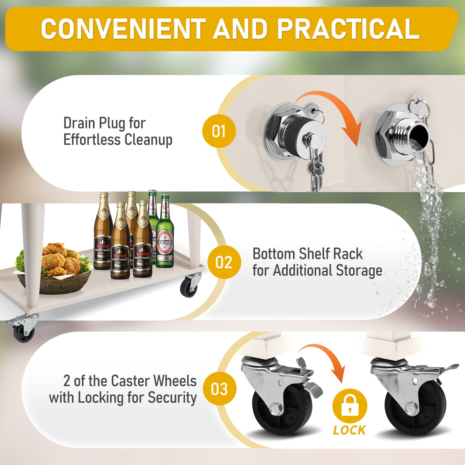 HAOYYE Milk White Rolling Cooler Cart Outdoor Beverage Tub with Bottle Opener Cap Catcher Insulated Ice Chest on Wheels Locking Casters for Patio Pool Party BBQ Camping