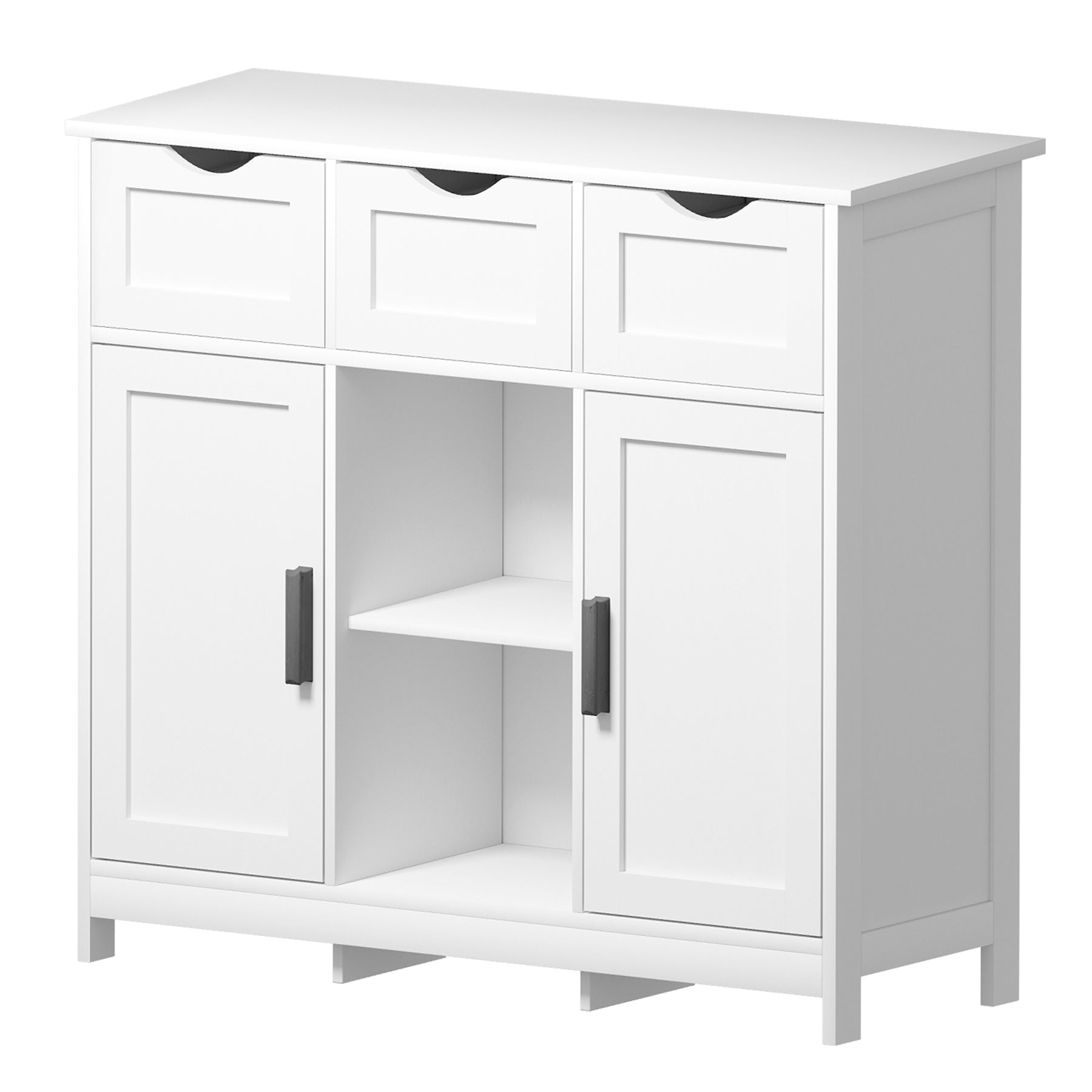 HAOYYE Storage Cabinet With Drawers And Shelves, White Wooden Floor Cabinet, Accent Cabinet For Living Room, Bedroom, Or Bathroom, Sturdy Modern Space-Saving Heavy Duty Design