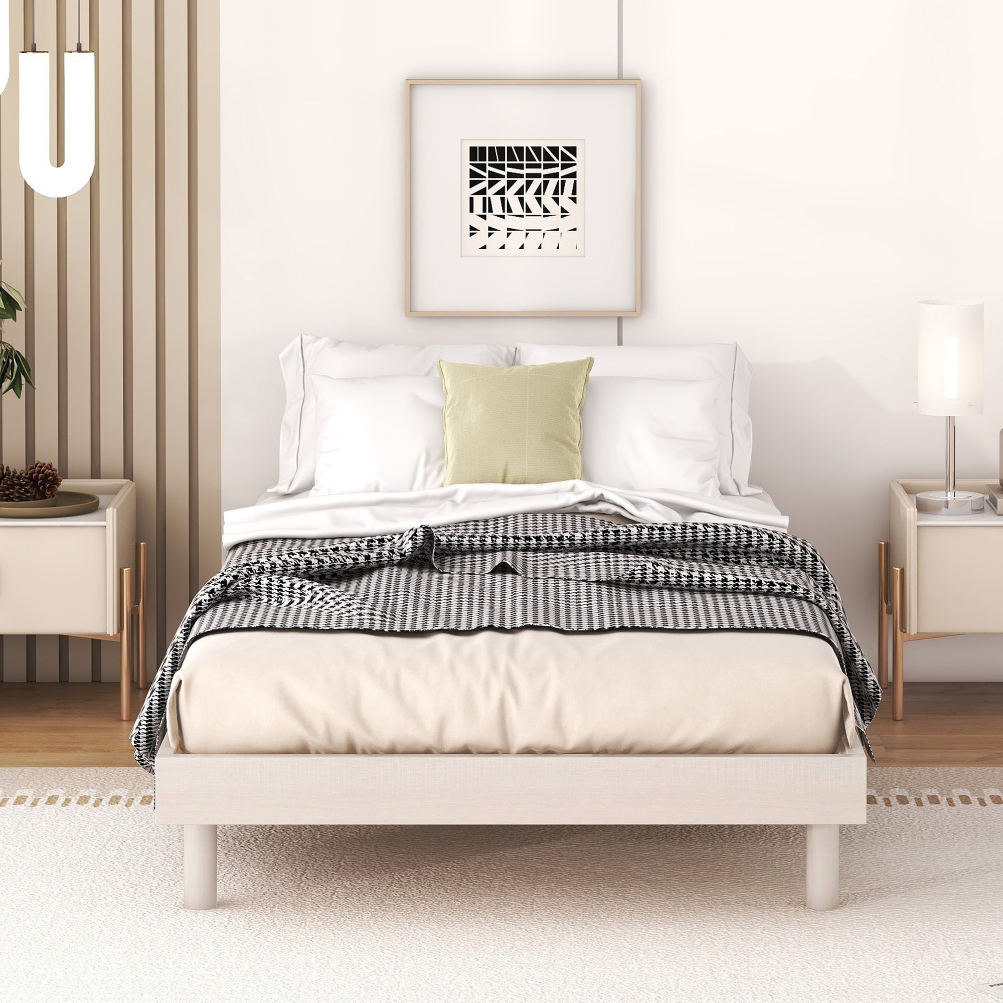 HAOYYE Modern Design Twin Size Floating Platform Bed Frame for White Washed Color Sturdy Space-Saving Heavy Duty Easy Assembly Durable Stylish Home Furniture Versatile