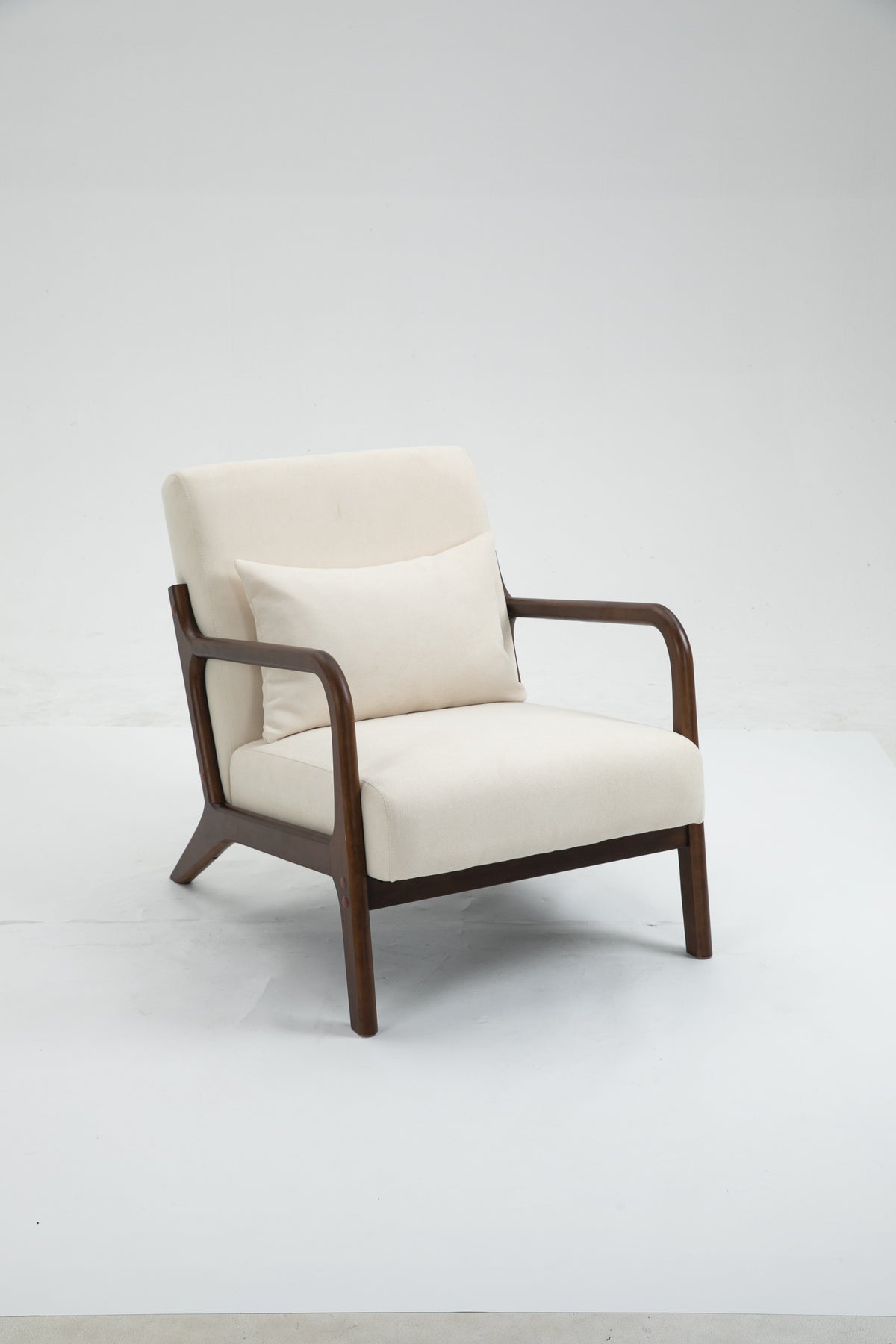 HAOYYE Mid Century Modern Accent Chair with Wood Frame, Upholstered Living Room Chairs with Waist Cushion, Reading Armchair for Bedroom Sunroom Sturdy Space-Saving Heavy Duty Modern Design Adults