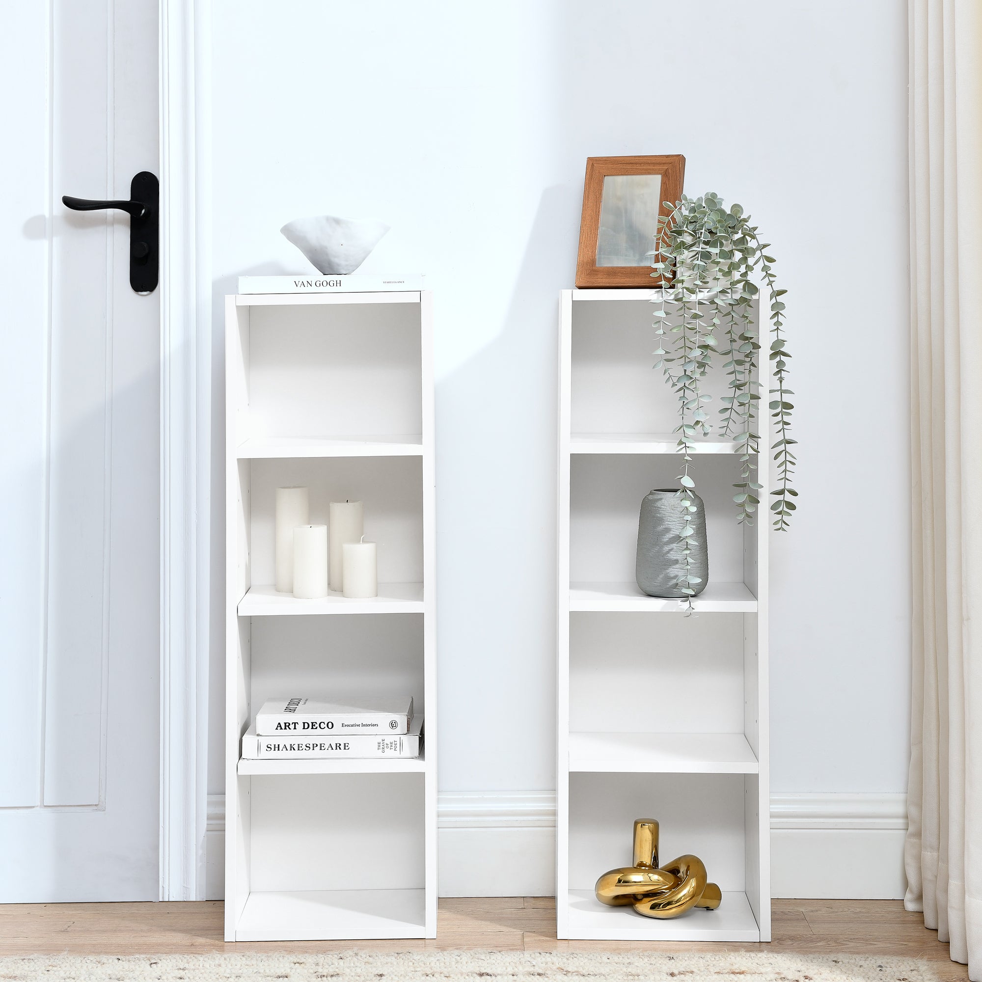 Haoyye 8-Tier Media Tower Rack, CD DVD Slim Storage Cabinet, Adjustable Shelves for Home Office, Multifunctional Double-Decker Bookcase, Sturdy Space-Saving Bookshelf for Tall Narrow Display
