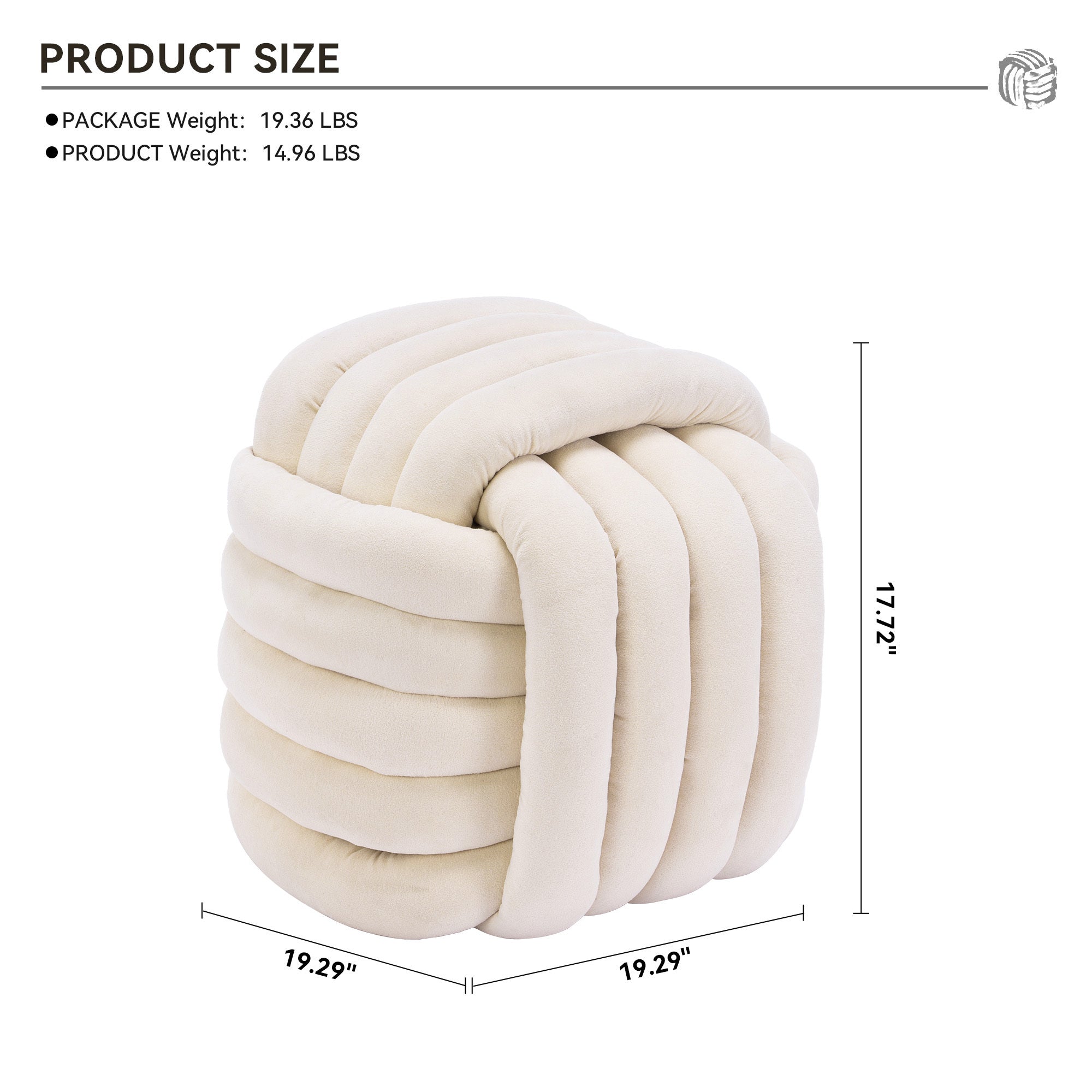 Haoyye Chenille Fabric Knot Design Ottoman Footstool Makeup Stool, Comfortable and Stylish Seat, Modern Upholstered Chair for Living Room or Bedroom, Beige, Sturdy and Space-Saving Furniture