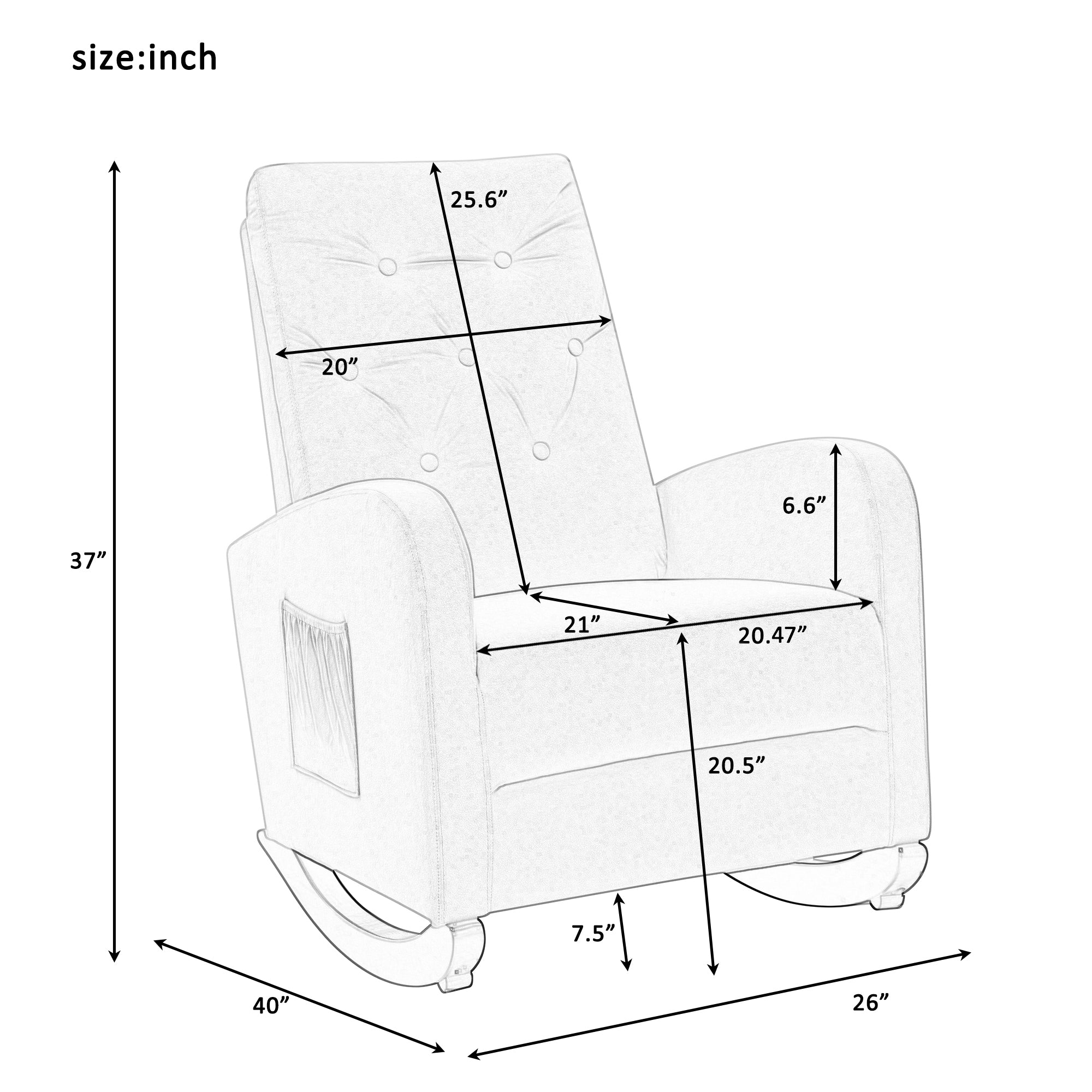 HAOYYE Comfortable Fabric Padded High Back Rocking Chair, Modern Nursery Rocker With Sturdy Armchair Design, Space-Saving and Durable, Easy Assembly, Ideal for Living Rooms or Bedrooms