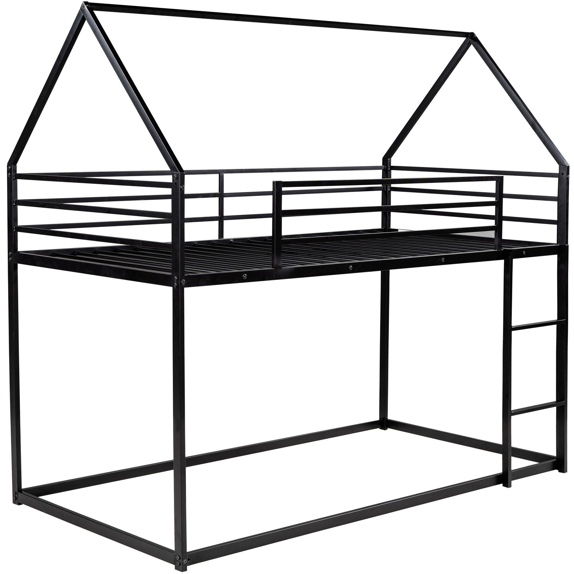 HAOYYE Twin over Twin House Bunk Bed with Built-in Ladder,Black Sturdy Space-Saving Heavy Duty Modern Design Adults Dorm Room Easy Assembly Bedroom Furniture