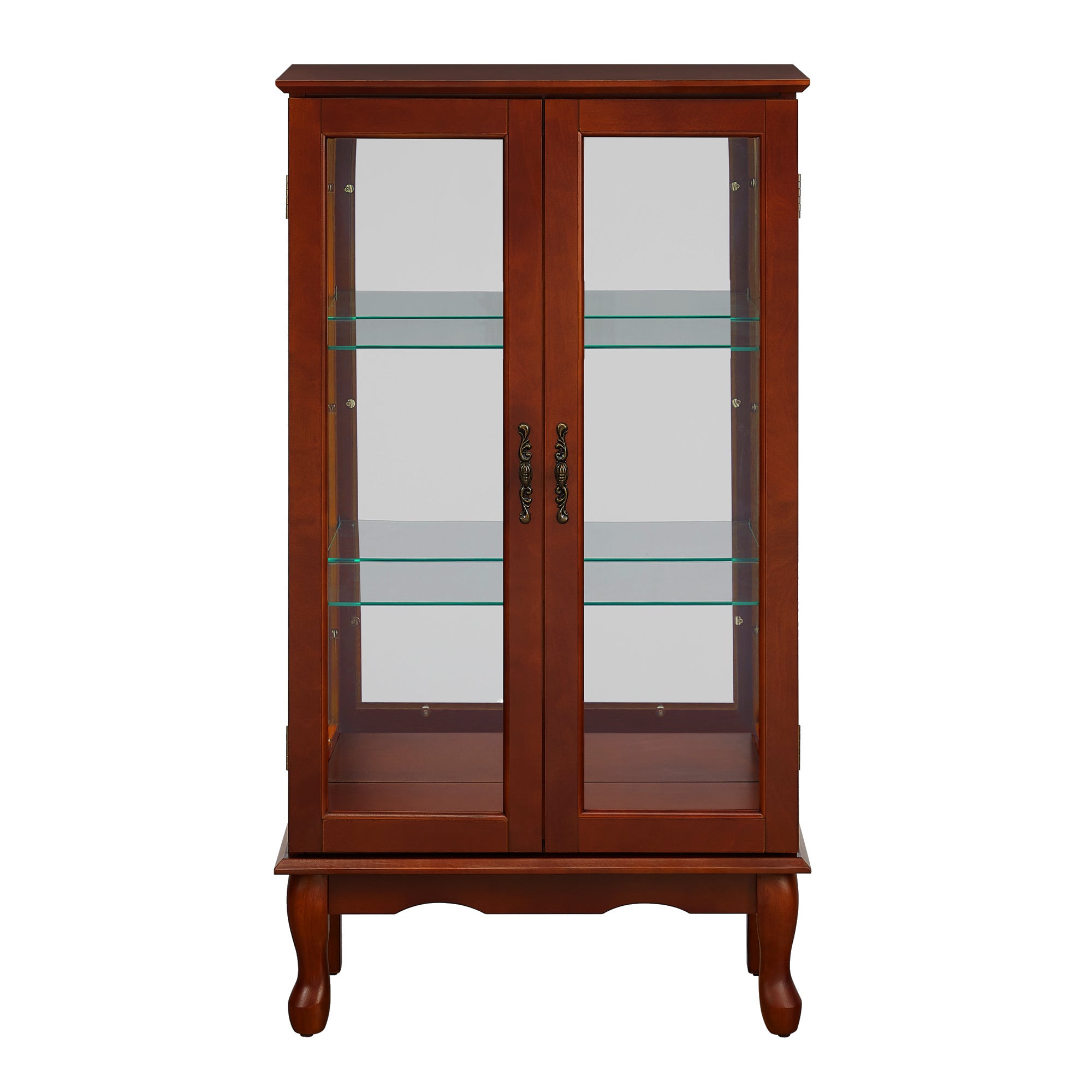 HAOYYE Curio Cabinet Lighted Curio Diapaly Cabinet with Adjustable Shelves and Mirrored Back Panel, Tempered Glass Doors (Cherry, 3 Tier), (E26 light bulb not included) Sturdy Space-Saving Heavy Duty