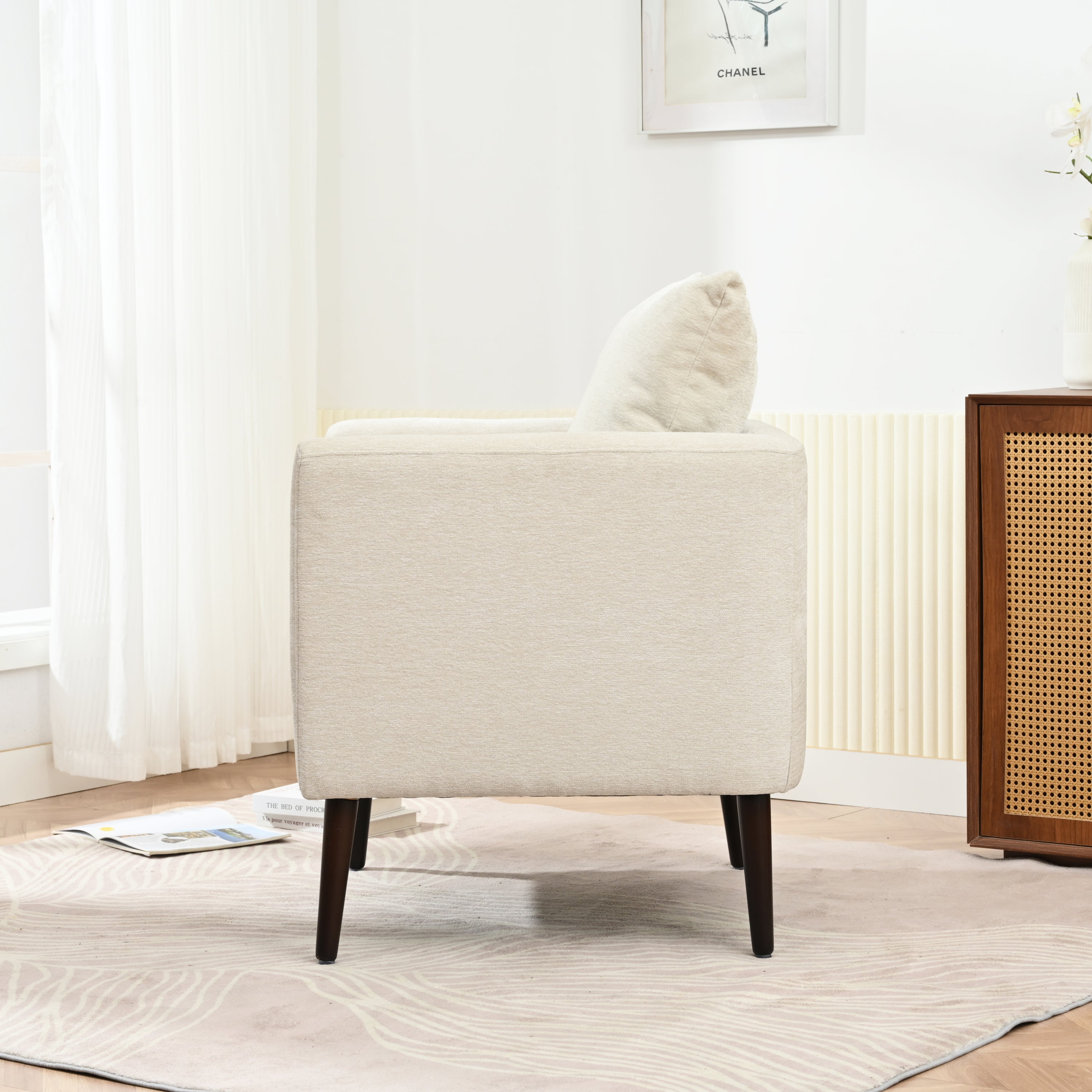 HAOYYE Barrel Chair, Chenille Accent Chair, Fabric Armchair Club Chair,Upholstered Arm Chair with Solid Wood Legs,Waist Pillow,Padded Single Chair for Living Room/Bedroom/Study/Waiting Room,Beige Sturdy