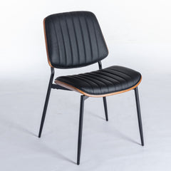 HAOYYE Dining Chairs Set of 2 Mid Century Modern Retro Faux Leather Chair with Walnut Bentwood Back Upholstered Seat Metal Legs Adjustable Foot for Kitchen Dining Room Chairs(Black PU) Sturdy