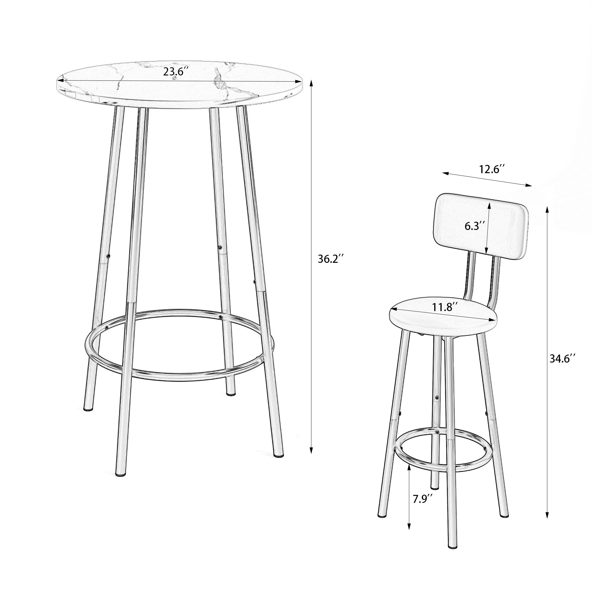 HAOYYE Bar table, equipped with 2 bar stools , with backrest and partition Sturdy Space-Saving Heavy Duty Modern Design Easy Assembly Durable Stylish Home Furniture Versatile
