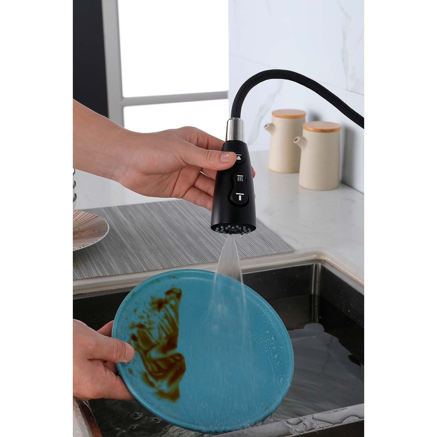 HAOYYE Kitchen Faucet with Pull Down Sprayer Sturdy Space-Saving Heavy Duty Modern Design Adults Dorm Room Easy Assembly Bedroom Furniture