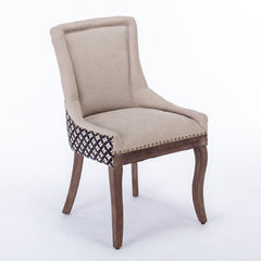 HAOYYE Ultra Side Dining Chair, Thickened fabric chairs with neutrally toned solid wood legs, Bronze nail head, Set of 2, Beige and Patterned,SW2207BG Sturdy Space-Saving Heavy Duty