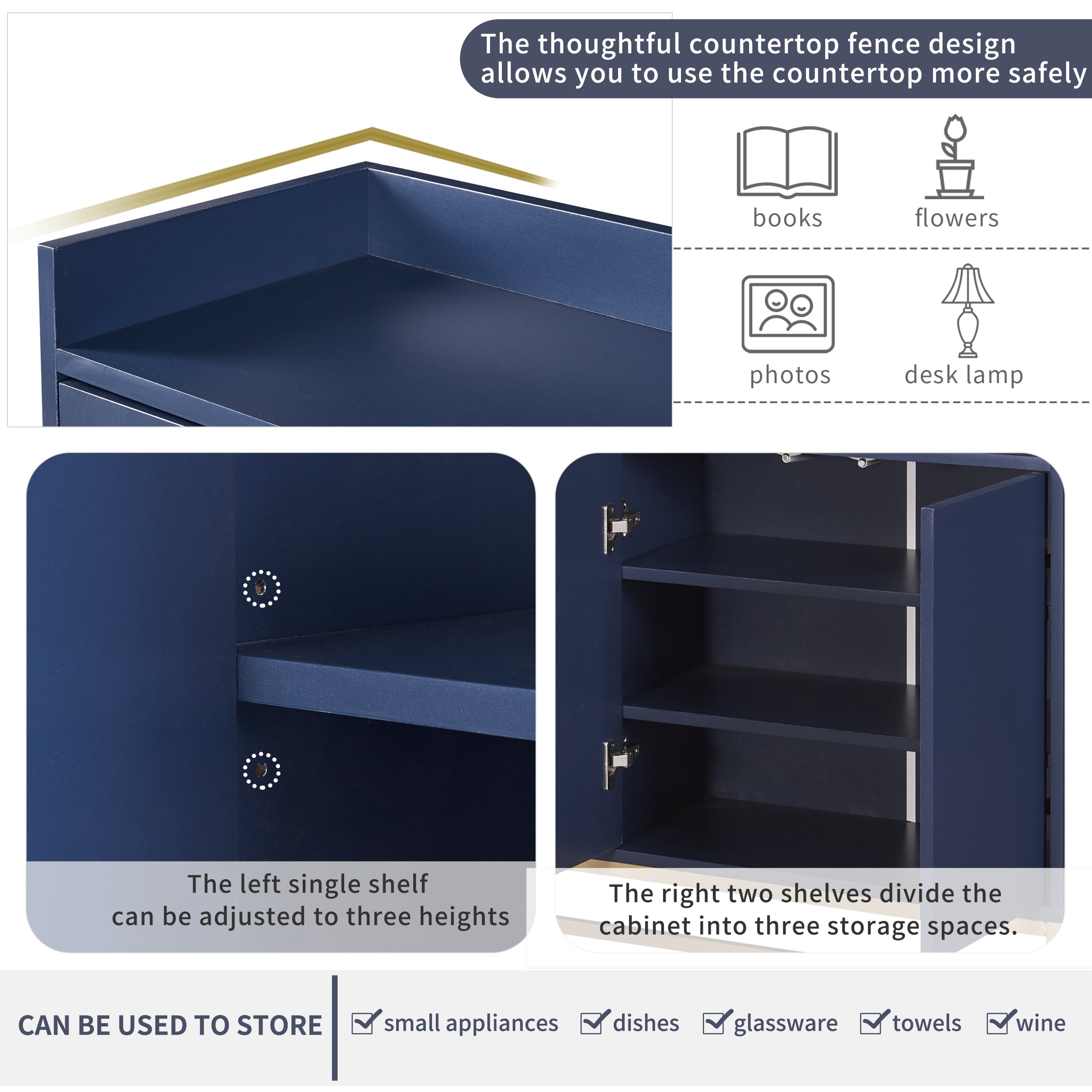 HAOYYE Modern Sideboard Elegant Buffet Cabinet with Large Storage Space for Dining Room, Entryway (Navy) Sturdy Space-Saving Heavy Duty Modern Design Adults Dorm Room Easy Assembly