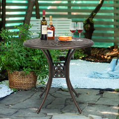 Haoyye Circular Cast Aluminum Patio Table with Diamond Top Design in Bronze, Weather Resistant Outdoor Bistro Table for Courtyard, Garden, Balcony, Deck or Porch, Durable and Stylish for Home or Commercial Use