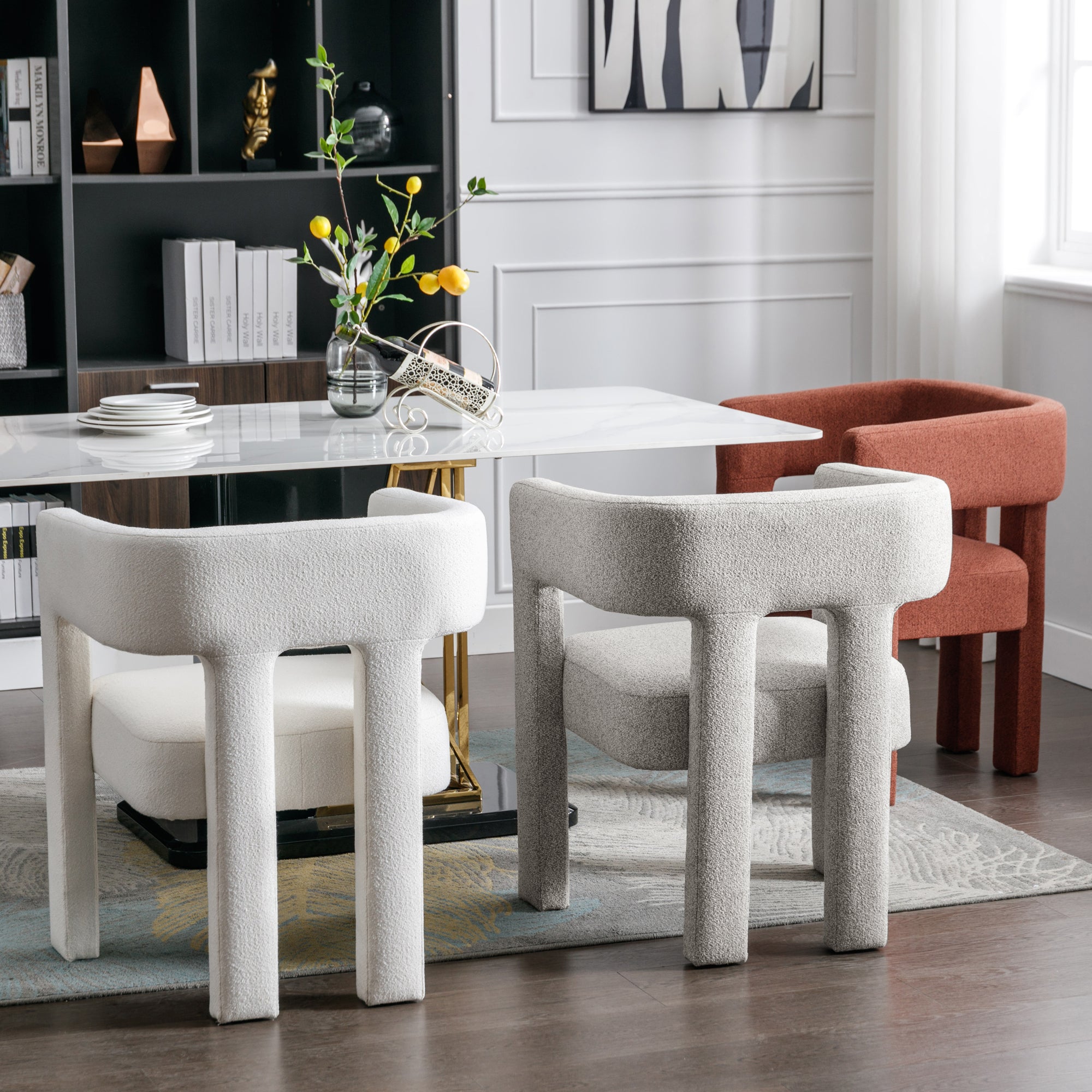 HAOYYE Contemporary Designed Fabric Upholstered Accent Chair Dining Chair for Living Room, Bedroom, Dining Room, Beige Sturdy Space-Saving Heavy Duty Modern Design Adults Dorm Room Easy Assembly
