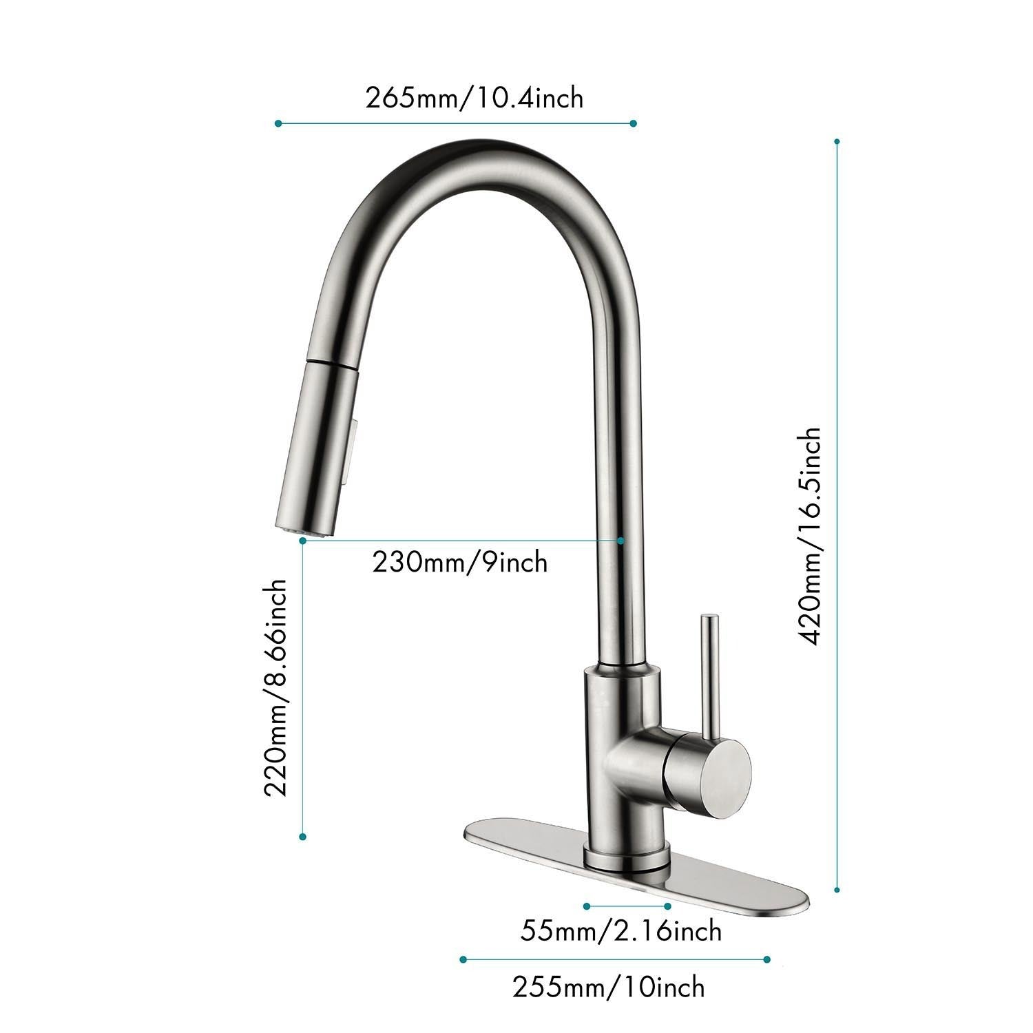HAOYYE Kitchen Faucet with Pull Down Sprayer Sturdy Space-Saving Heavy Duty Modern Design Adults Dorm Room Easy Assembly Bedroom Furniture
