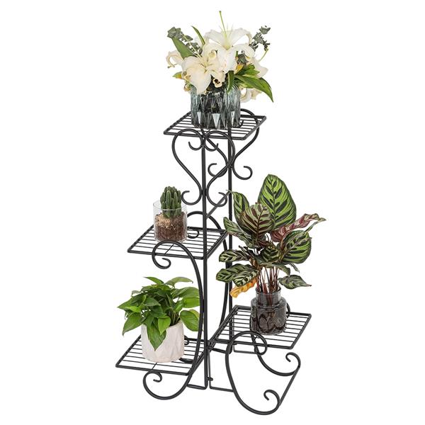 HAOYYE 4 Potted Square Flower Metal Shelves Plant Stand, Black, Durable and Space-Saving Storage Solution, Modern Design, Versatile for Indoor and Outdoor Use, Premium Quality, Stylish Decorative Display Rack for Your Garden