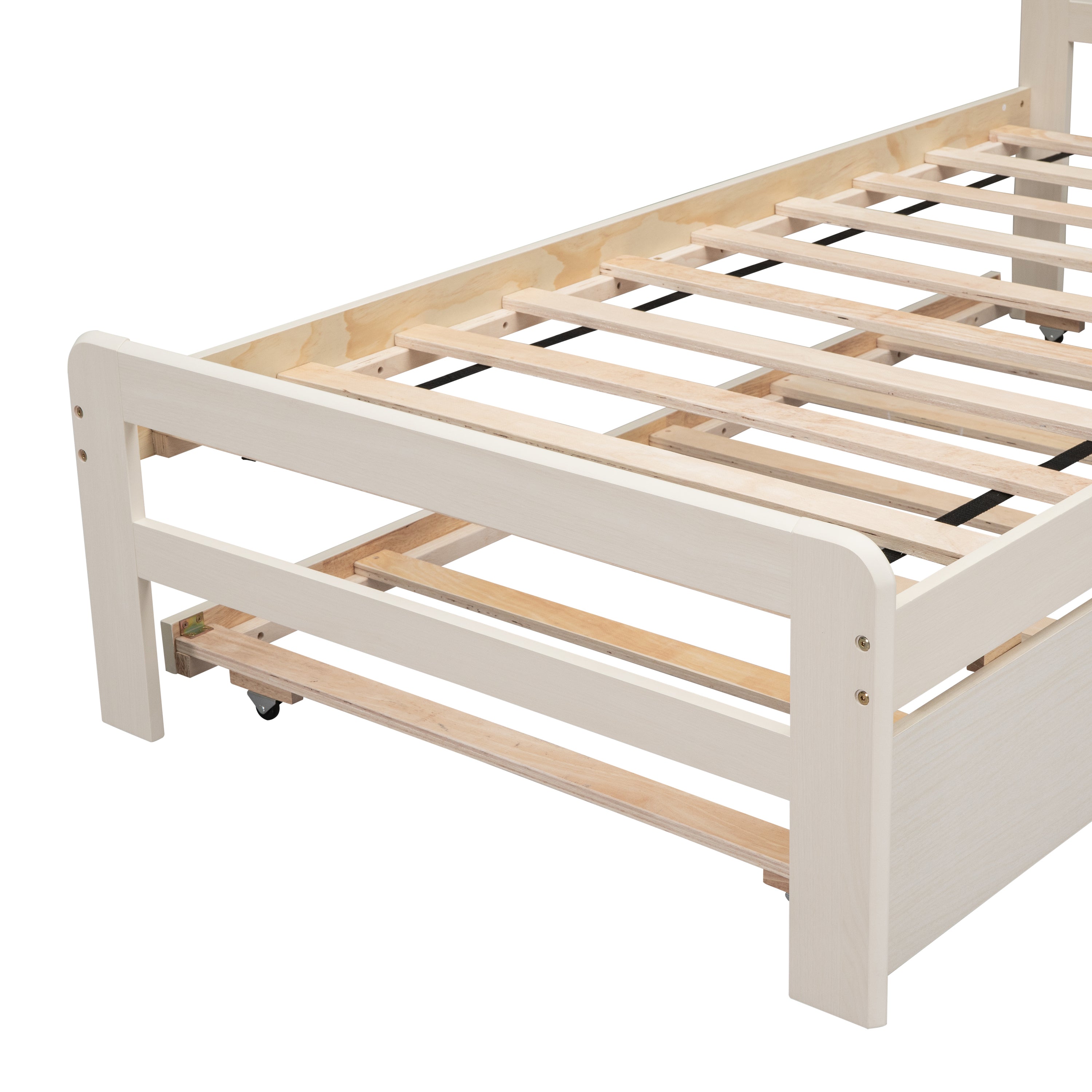 HAOYYE Modern Design Twin Size Platform Bed Frame with Trundle for White Washed Color Sturdy Space-Saving Heavy Duty Easy Assembly Durable Stylish Home Furniture Versatile