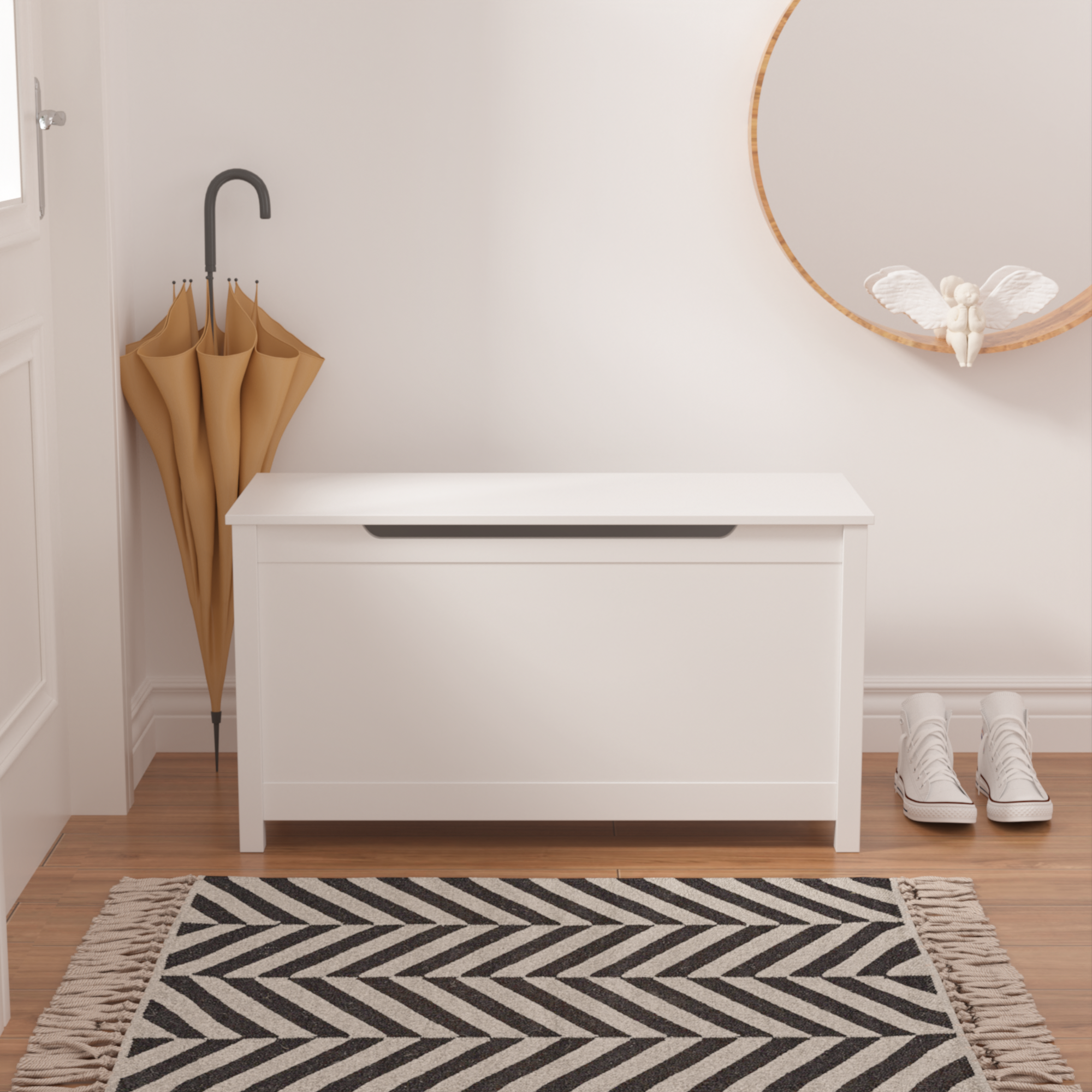 HAOYYE Wooden Toy Box Storage with Safety Hinged Lid, White, Sturdy Space-Saving Design, Easy Assembly, Durable and Stylish Home Furniture