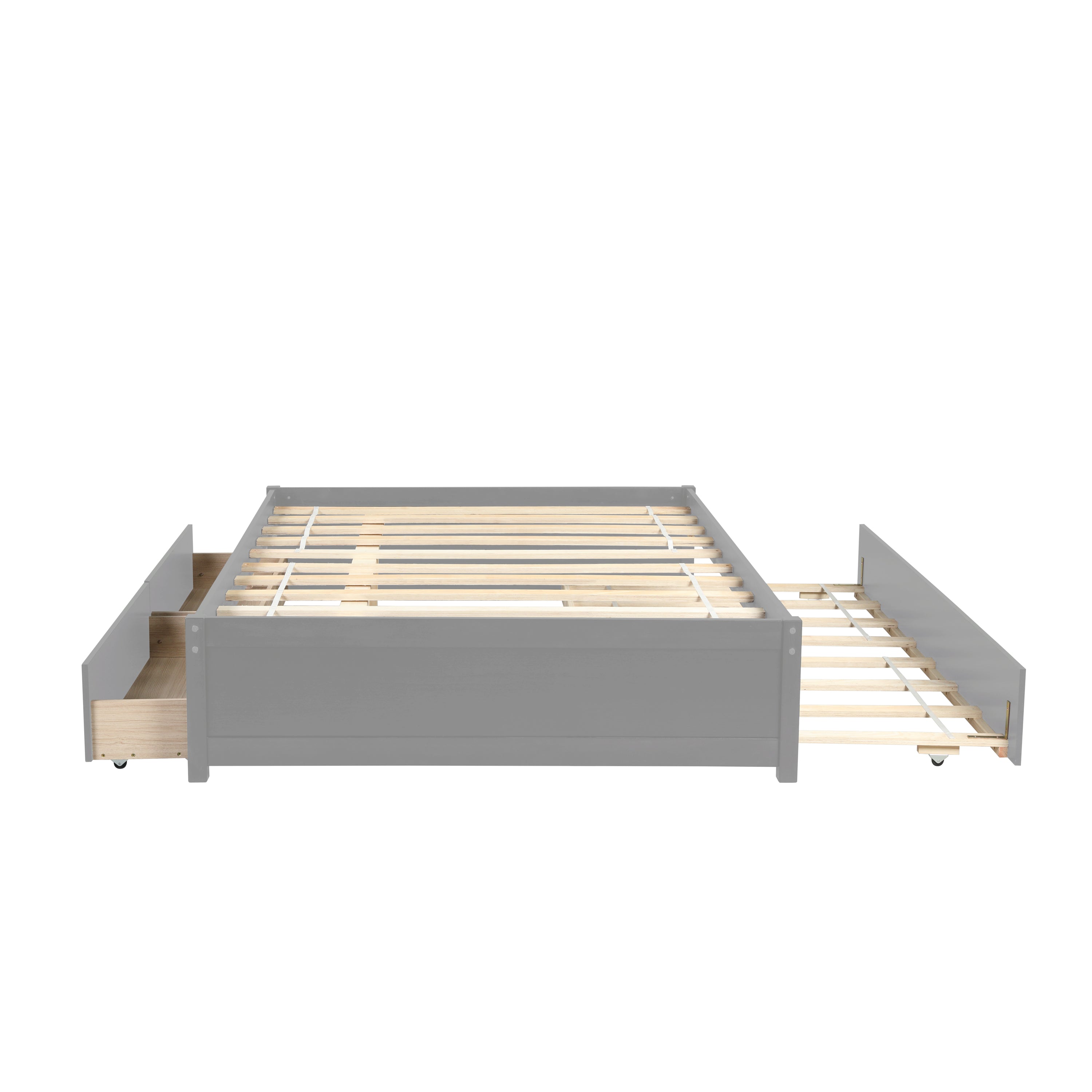 HAOYYE Full Bed With Twin Trundle And Storage Drawers, Grey Wood Platform Bed Frame, Space-Saving Heavy Duty Design, Modern Style For Bedroom Or Dorm Room, Easy Assembly