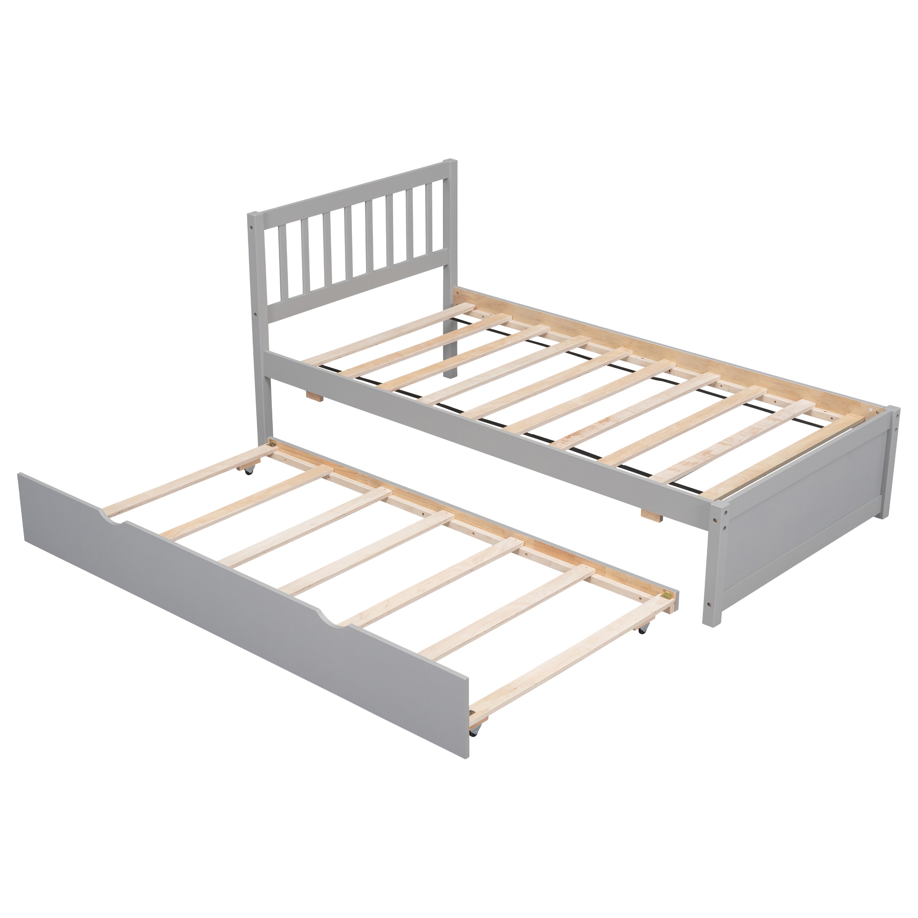 HAOYYE Modern Design Wooden Twin Size Platform Bed Frame with Trundle for Grey Color Sturdy Space-Saving Heavy Duty Easy Assembly Durable Stylish Home Furniture Versatile