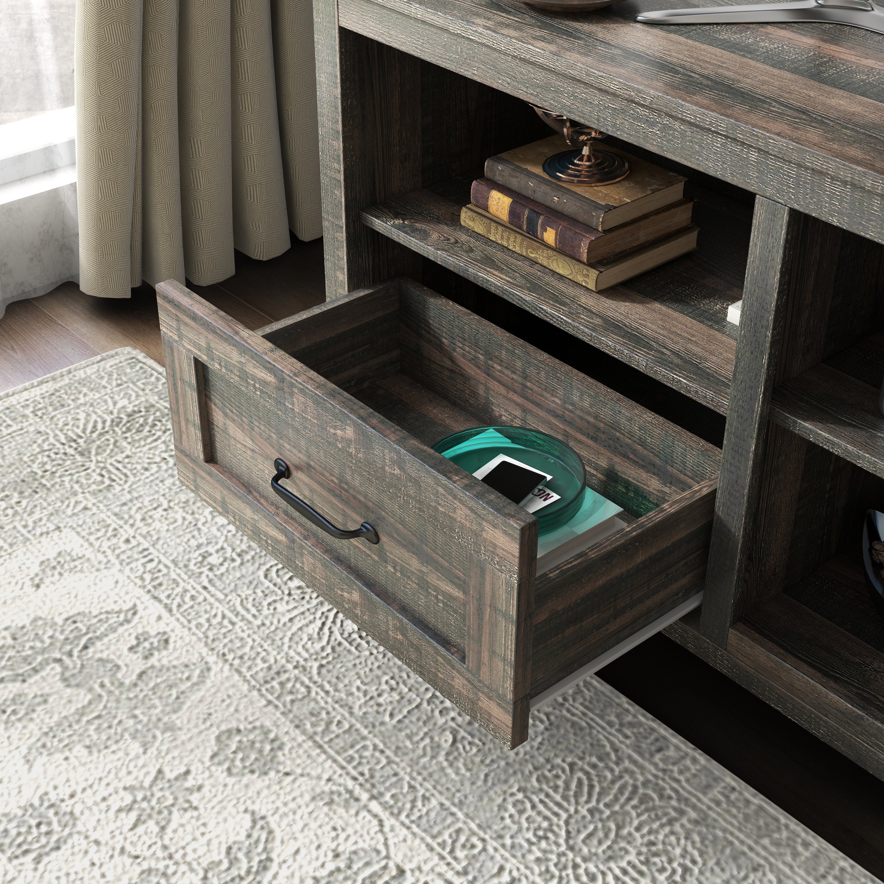 HAOYYE Black Pine TV Stand, Modern Heavy-Duty Storage Console For Living Room Or Bedroom, With 2 Drawers & 4 Spacious Storage Compartments, Sturdy Space-Saving Design, Easy Assembly