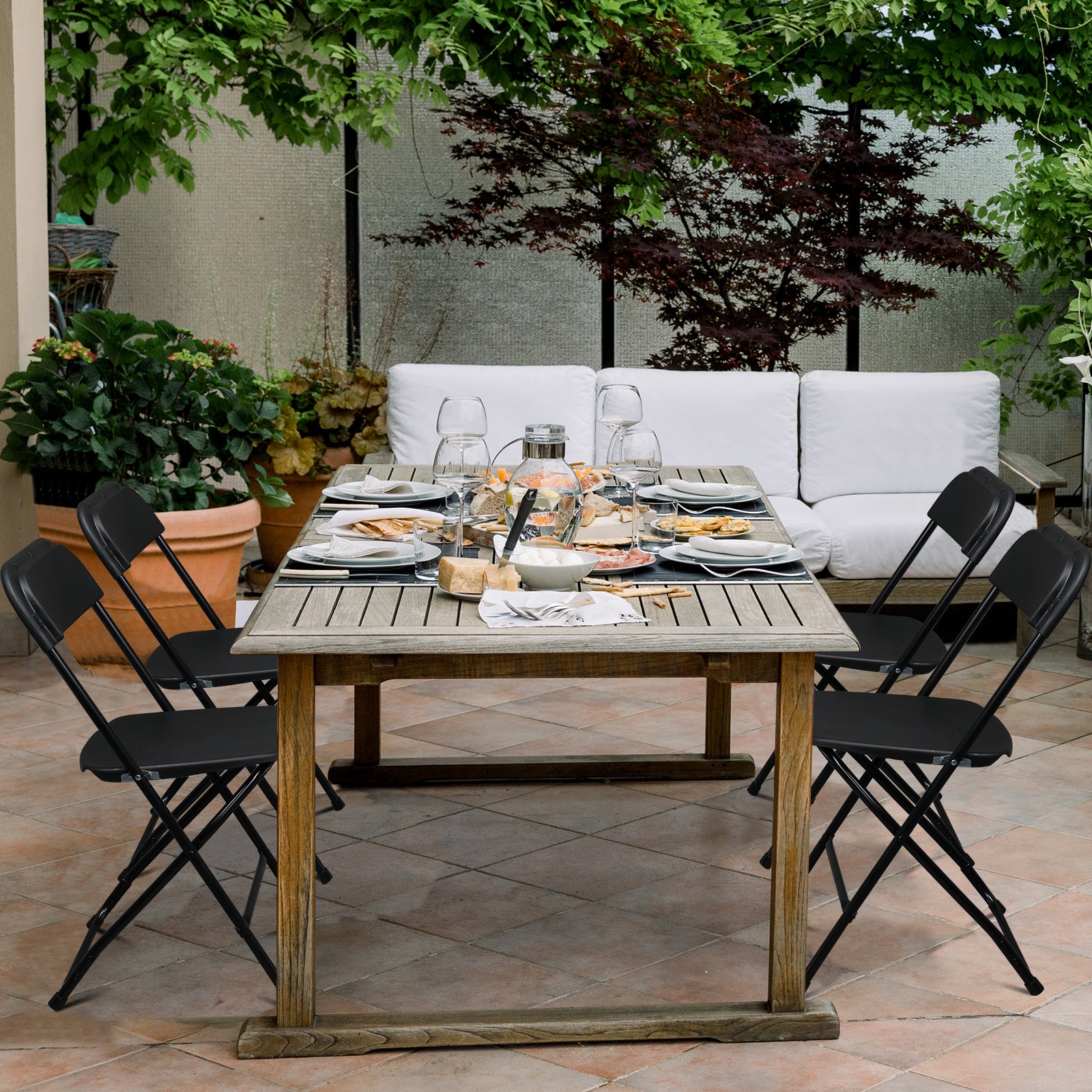 HAOYYE 10pcs Plastic Folding Chairs Black – Heavy Duty Durable Garden Chairs with Metal Frame, Portable and Lightweight for Indoor Outdoor Events, Parties, Office, Church, Picnic Seating