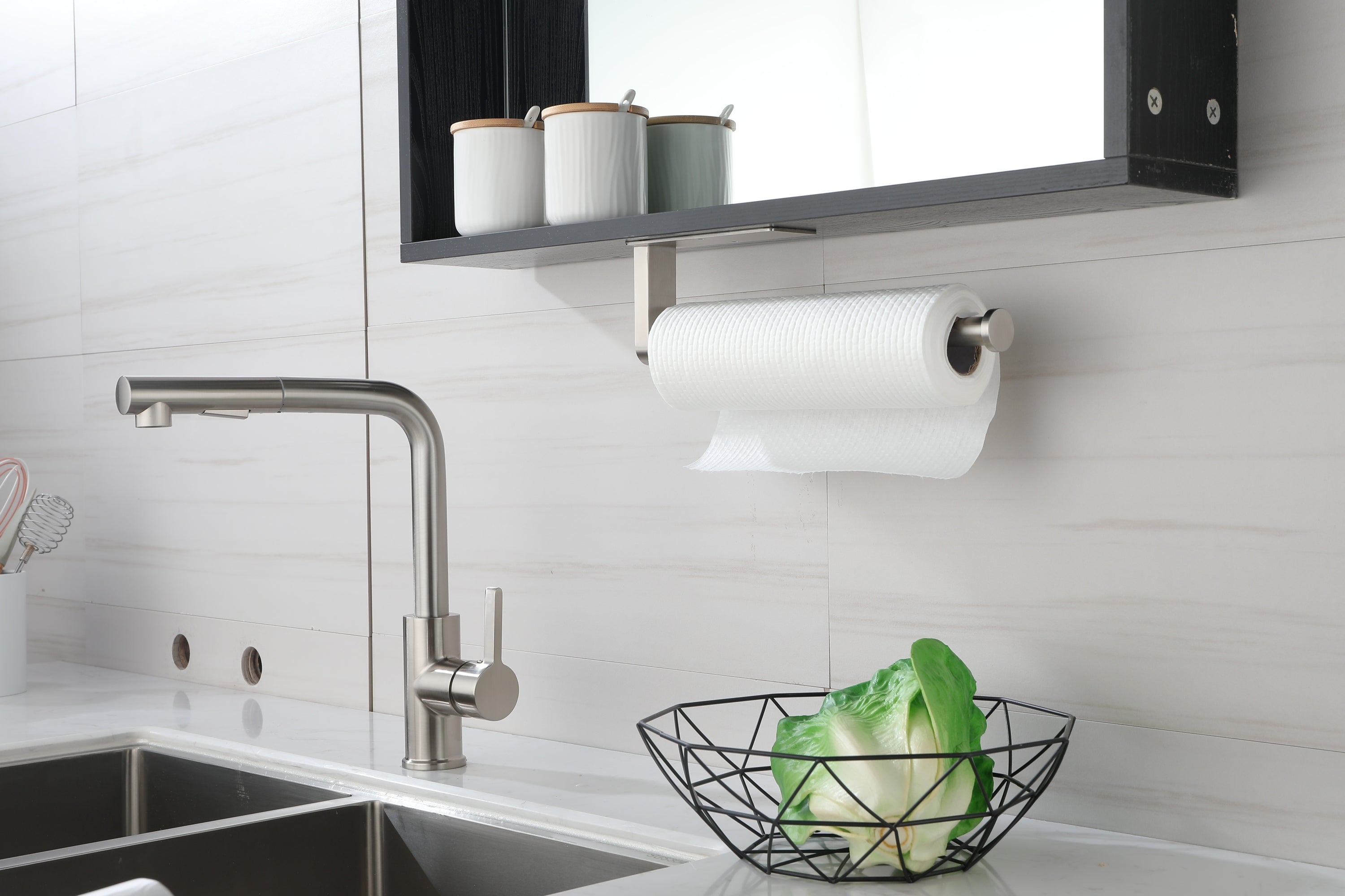 Haoyye Paper Towel Holder 2 Pack, 12 Inch Stainless Steel Under Cabinet Mount with Self-Adhesive or Screws, Space-Saving Paper Towel Rack for Kitchen, Bathroom, or Wall Use, Rustproof and Heavy Duty Towel Bar for Rolls or Wraps