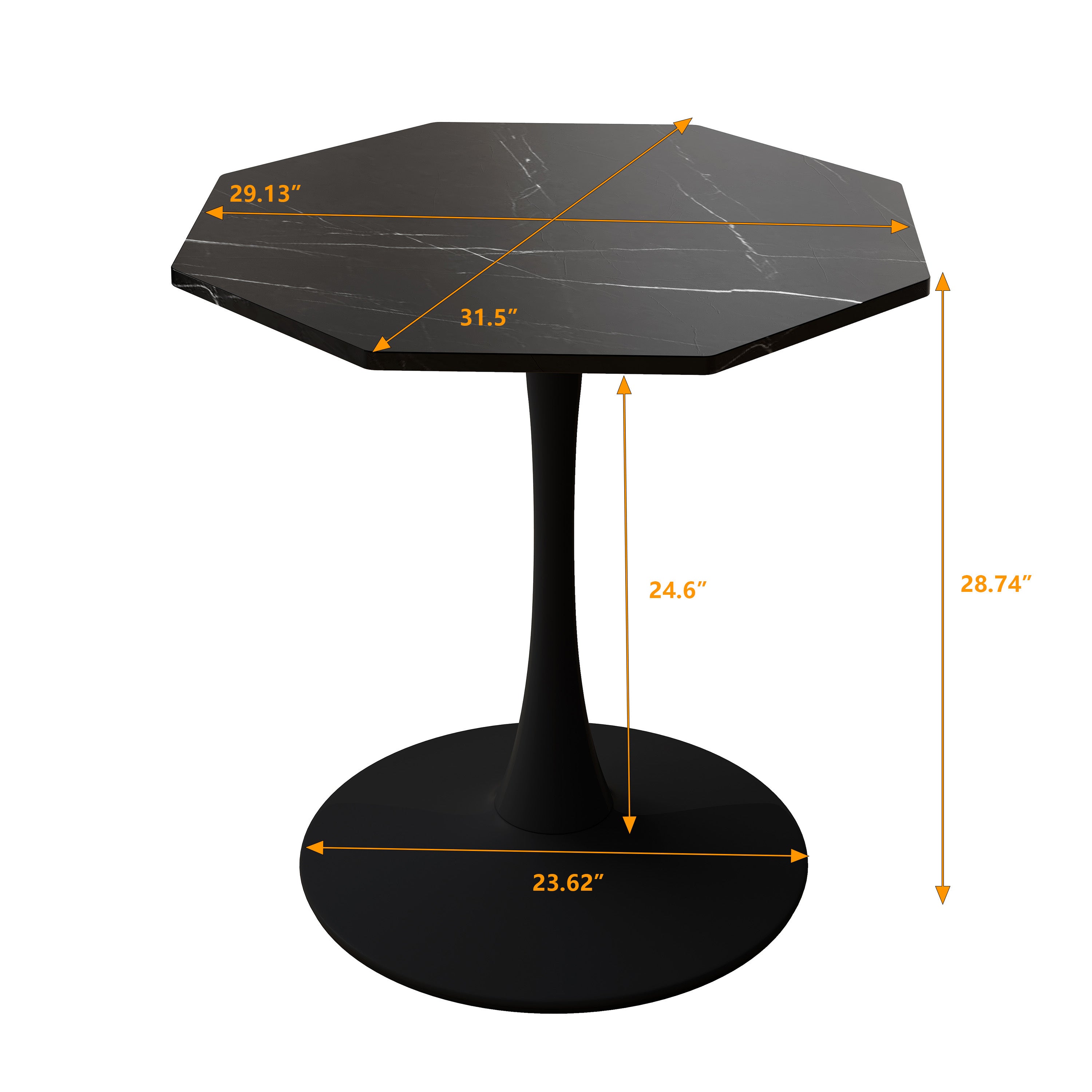 HAOYYE 31.50"Modern Octagonal Coffee Table with Printed Black Marble Table Top,Metal Base, for Dining Room, Kitchen, Living Room Sturdy Space-Saving Heavy Duty Modern Design Adults Dorm Room