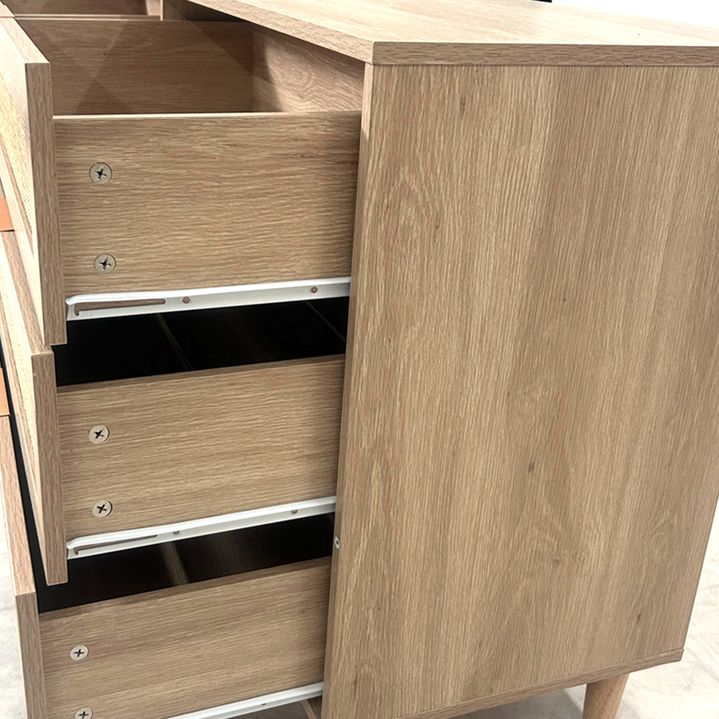 HAOYYE 6-Drawer Rattan Storage Cabinet with White Drawer Slides for Bedroom, Living Room, or Any Room, Natural Sturdy Space-Saving Design, Heavy Duty Construction, Easy Assembly, Durable and Stylish Home Furniture