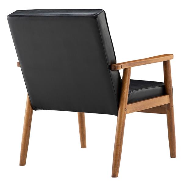 HAOYYE Retro Modern Wooden Single Chair With Black PU Upholstery, Comfortable High Back Design, Sturdy Solid Wood Frame, Elegant Living Room Accent Seating, Durable And Stylish Home Furniture