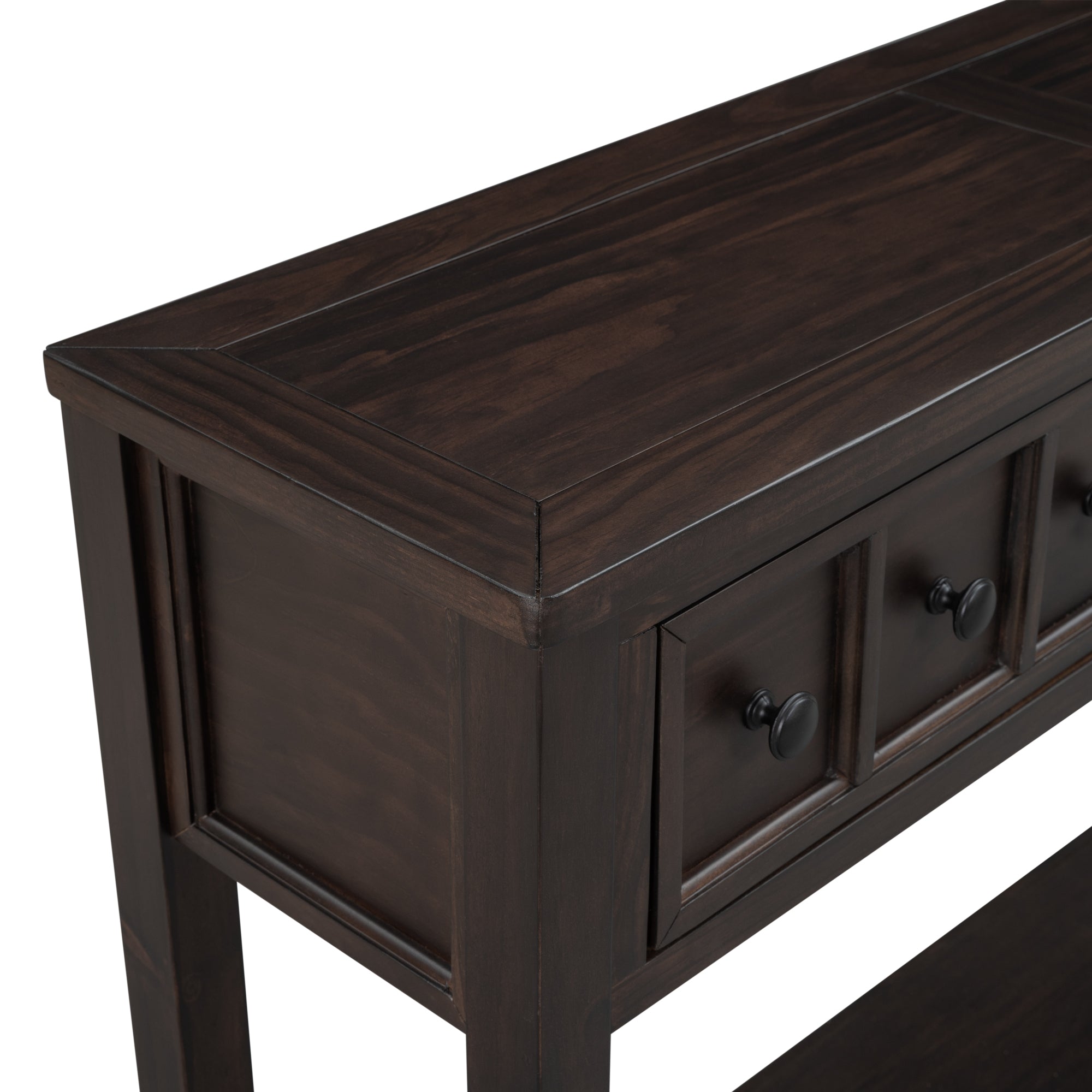 HAOYYE Rustic Entryway Console Table, Long Sofa Table with Two Drawers and Bottom Storage Shelf, Espresso, Sturdy Space-Saving Design, Heavy Duty Construction, Easy Assembly, Durable and Stylish Home Furniture