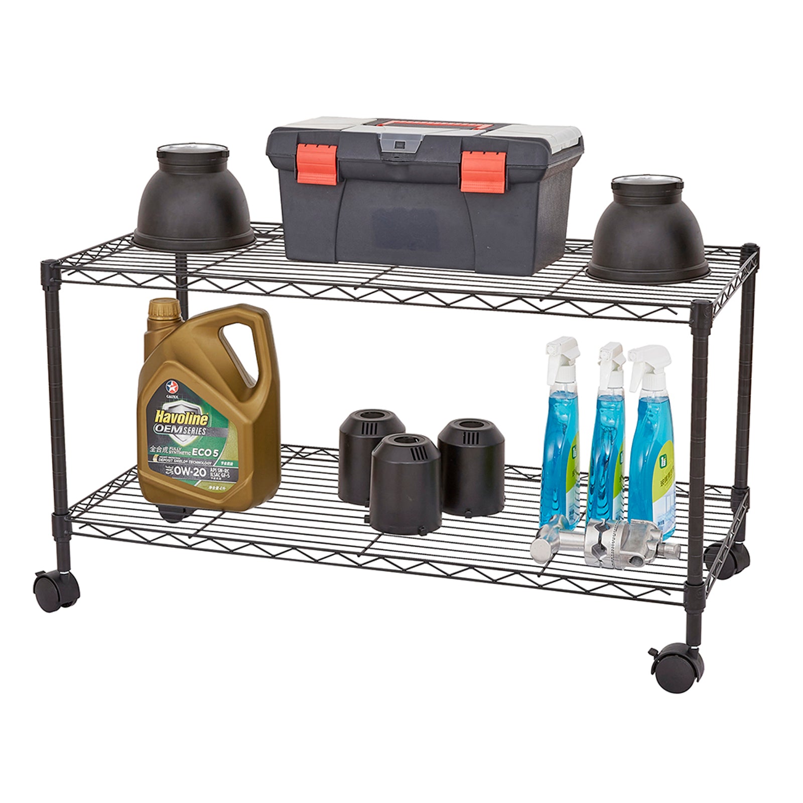 HAOYYE Black 2-Shelf Rolling Media Cart – Durable Steel Cart With Locking Wheels, Sleek Modern Design, Ideal For AV Equipment, Electronics, Kitchen, Office, And Home Use – Easy Assembly, Space-Saving, Adjustable Shelves.