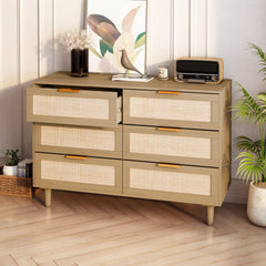 HAOYYE 6-Drawer Rattan Cabinet, Sturdy Space-Saving Design, Heavy Duty Construction, Easy Assembly, Durable and Stylish Home Furniture, Versatile for Bedroom or Living Room Use