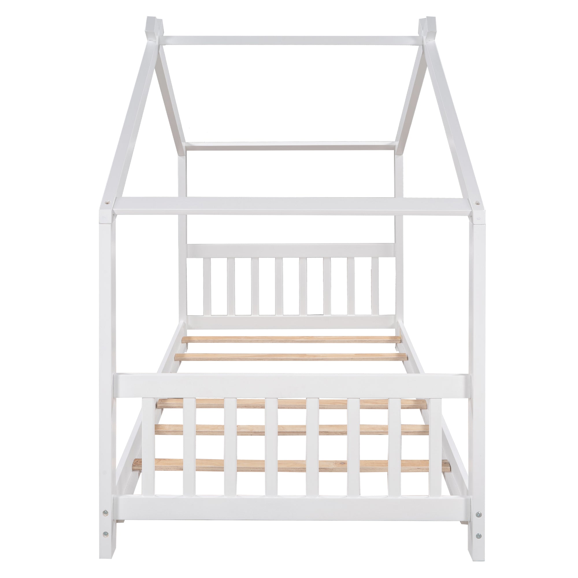 HAOYYE Twin Size House Platform Bed with Headboard and Footboard,Roof Design,White Sturdy Space-Saving Heavy Duty Modern Design Adults Dorm Room Easy Assembly Bedroom Furniture