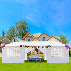 HAOYYE 10x30ft Outdoor Party Tent Waterproof PE Canopy with 8 Side Panels and 2 Doors Spiral Tube Iron Frame for Wedding Market Event Backyard