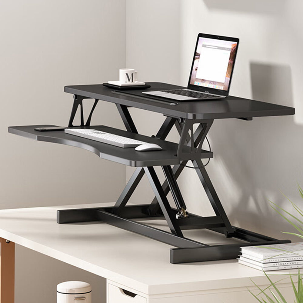 HAOYYE Height Adjustable Desk Converter, Sit to Stand Riser for Dual Monitors and Laptop, Wide Keyboard Tray, Space-Saving Heavy Duty Design, Christmas Gift, Black