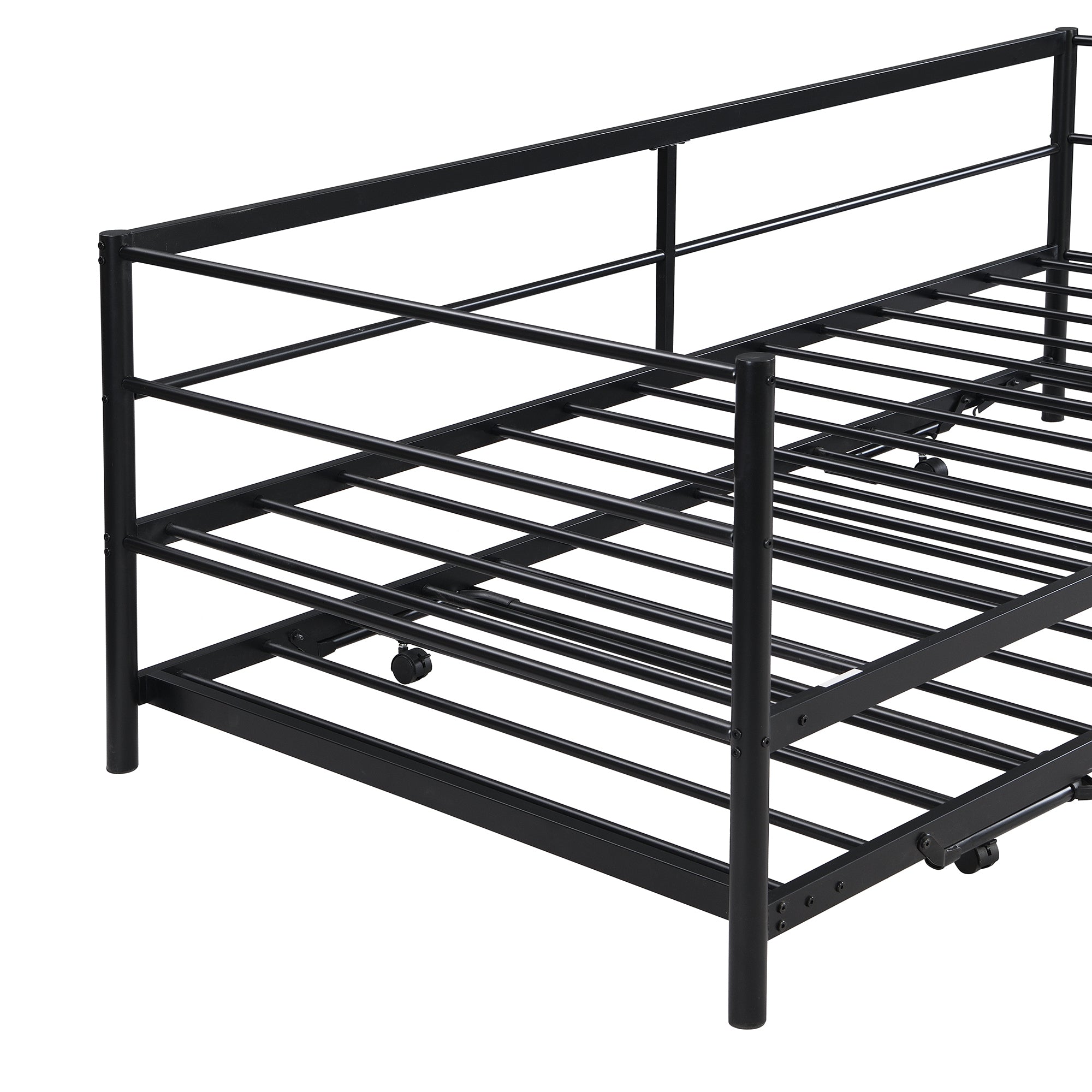 HAOYYE Twin Size Metal Daybed with Adjustable Trundle, Pop Up Trundle, Black Sturdy Space-Saving Heavy Duty Modern Design Adults Dorm Room Easy Assembly Bedroom Furniture