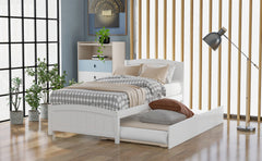 HAOYYE Twin size Platform Bed with Trundle, White Sturdy Space-Saving Heavy Duty Modern Design Easy Assembly Durable Stylish Home Furniture Versatile