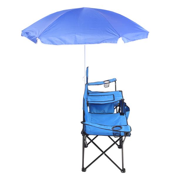 HAOYYE Portable Outdoor 2-Seat Folding Chair with Removable Sun Umbrella, Lightweight and Durable Folding Lounge Chair for Fishing, Sunbathing, and Outdoor Relaxation