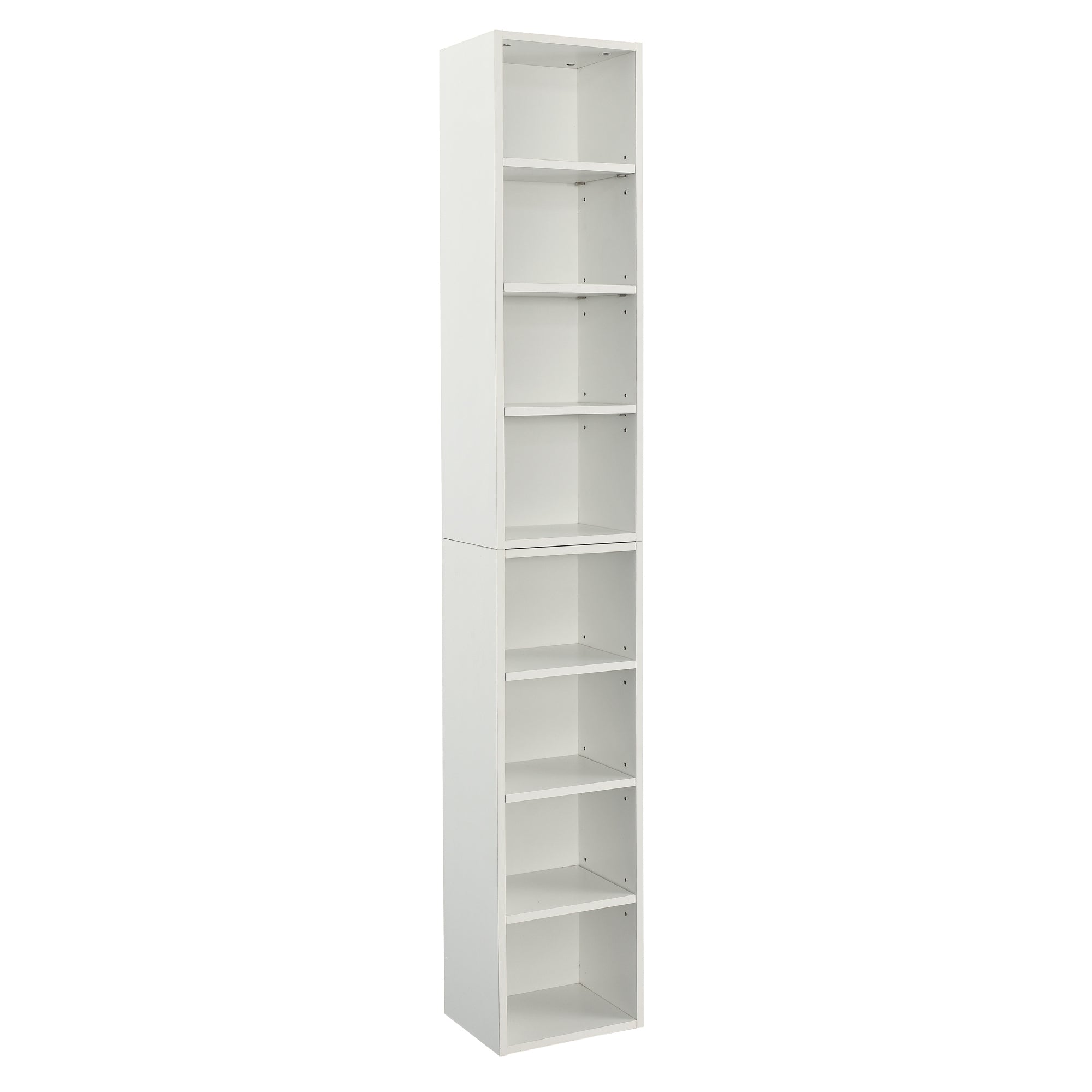 Haoyye 8-Tier Media Tower Rack, CD DVD Slim Storage Cabinet, Adjustable Shelves for Home Office, Multifunctional Double-Decker Bookcase, Sturdy Space-Saving Bookshelf for Tall Narrow Display