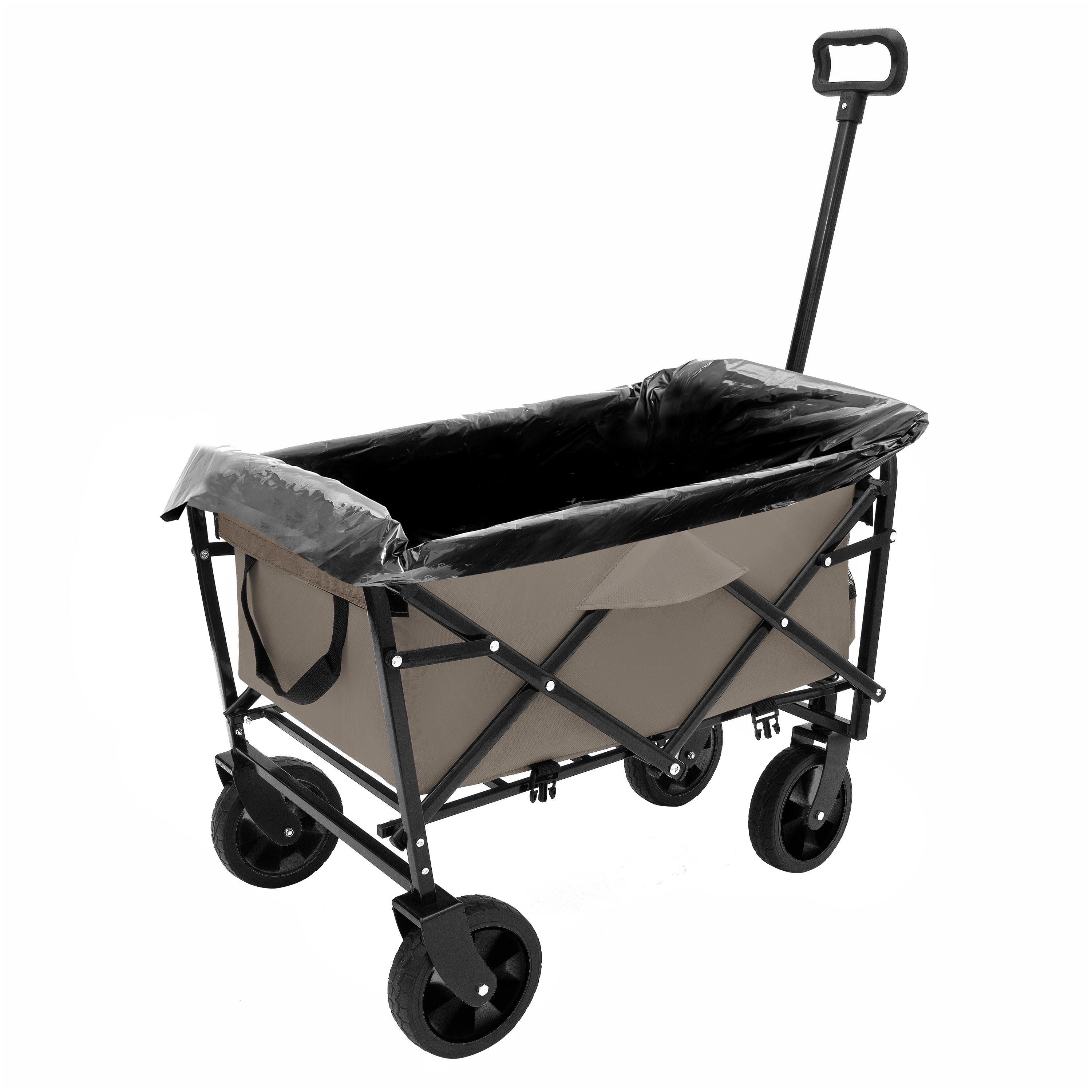 HAOYYE Multi-Use Collapsible Foldable Wagon Cart with Heavy Duty Frame, Utility Wagon for Camping and Grocery Shopping, Includes 3-Piece Plastic Liner Bag and Cover, Durable Beach Cart in Olive Green