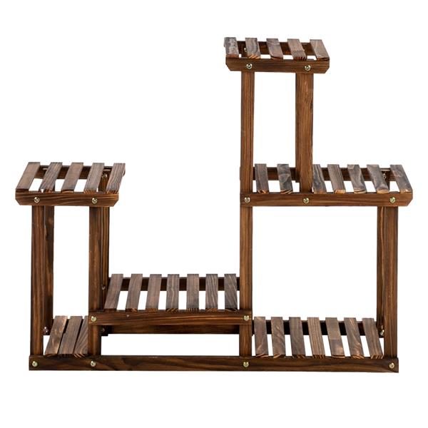 HAOYYE 4-Story 7-Seat Indoor and Outdoor Multi-Function Carbonized Wood Plant Stand, Luxurious Design, Premium Quality, Decorative and Comfortable, Stylish Home Decor with Unique Soft Cozy Flannel Fleece Touch, Perfect for Showcasing Plants in Any Setting