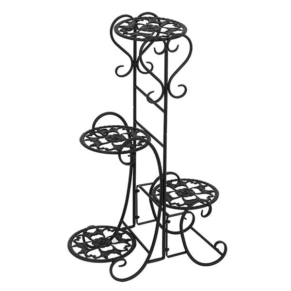 HAOYYE 4-Potted Rounded Flower Metal Shelves Plant Pot Stand, Black Durable Space-Saving Organizer, Stylish Indoor And Outdoor Garden Display Shelf, Premium Quality Decorative Storage Solution, Versatile Use Plant Rack With Modern Design