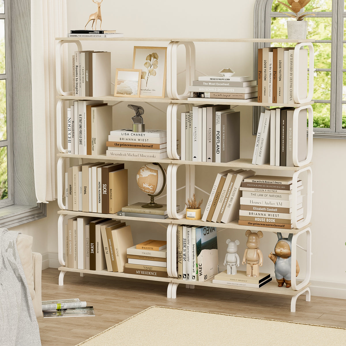 HAOYYE 5 Tier Large Book Shelf, Bookcase Home Office Open Bookshelf,Shelves for Living Room, Office Shelf,Vintage Industrial Style Bookshelf with White Metal Frame, White Sturdy Space-Saving Heavy Duty