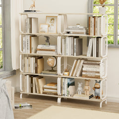 HAOYYE 5 Tier Large Book Shelf, Bookcase Home Office Open Bookshelf,Shelves for Living Room, Office Shelf,Vintage Industrial Style Bookshelf with White Metal Frame, White Sturdy Space-Saving Heavy Duty