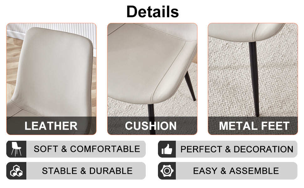 HAOYYE Light Gray Faux Leather Dining Chair, Cushioned Backrest, Black Metal Legs, Widened Seat Design, Comfortable and Stylish, Perfect for Restaurants, Kitchens, Bedrooms, and Offices (Set of 4)