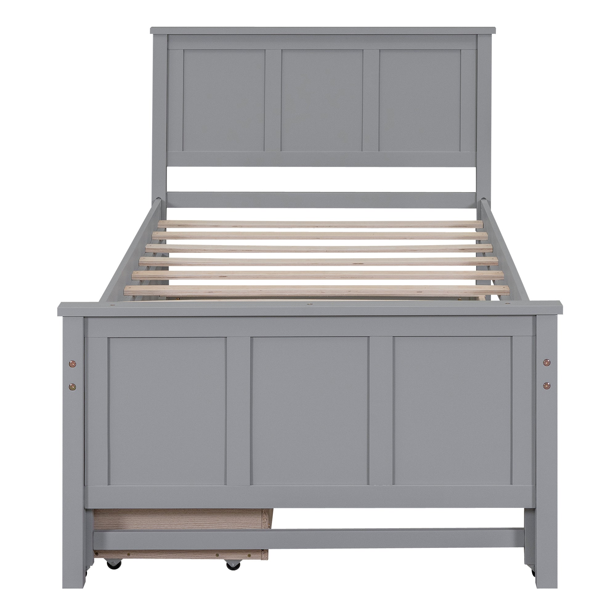 HAOYYE Twin Platform Bed with Trundle and Storage Drawers, Sturdy and Space-Saving Design, Heavy Duty Construction, Ideal for Dorm Rooms and Bedrooms, Easy Assembly, Modern Gray Finish