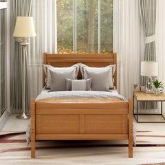 HAOYYE Wood Platform Bed Twin Bed Frame Mattress Foundation Sleigh Bed with Headboard/Footboard/Wood Slat Support Sturdy Space-Saving Heavy Duty Modern Design Easy Assembly Durable Stylish Home Furniture